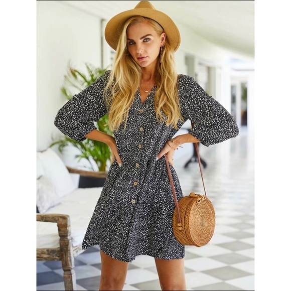 WILA Dresses & Skirts - Dalmatian print button dress long sleeve black